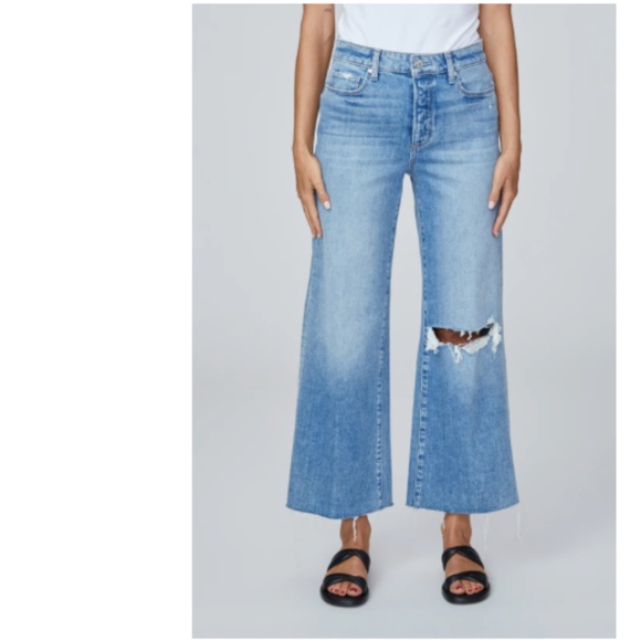 PAIGE ANESSA COVERED BUTTON & RAW HEM WIDE LEG LILAH DESTRUCTED - Picture 4 of 11